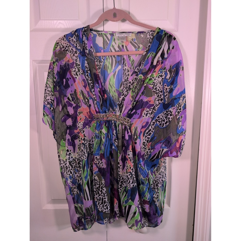ALBERTO MAKALI  coverup tunic size M multicolor Sheer Beaded